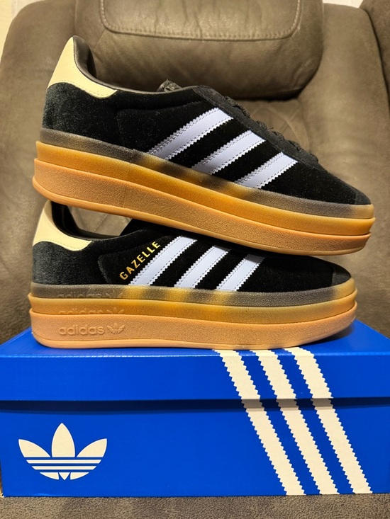 adidas Shoes - Adidas Gazelle Bold J Core Black Blue Spark Size 4.5 Y/6.5 Womens Velvet, NWB